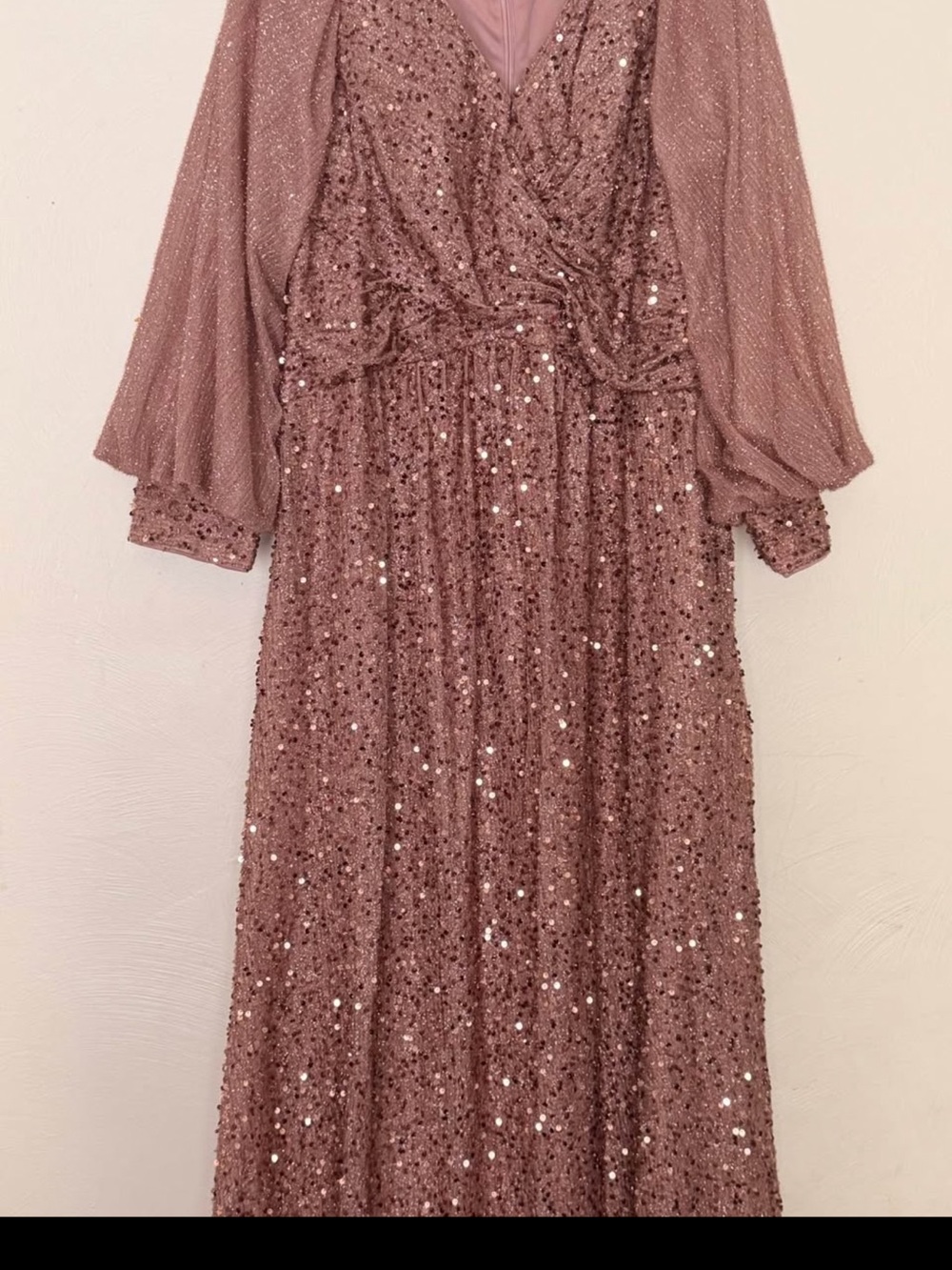 SHEIN Dusty Rose Sequin Long Sleeve Evening Dress